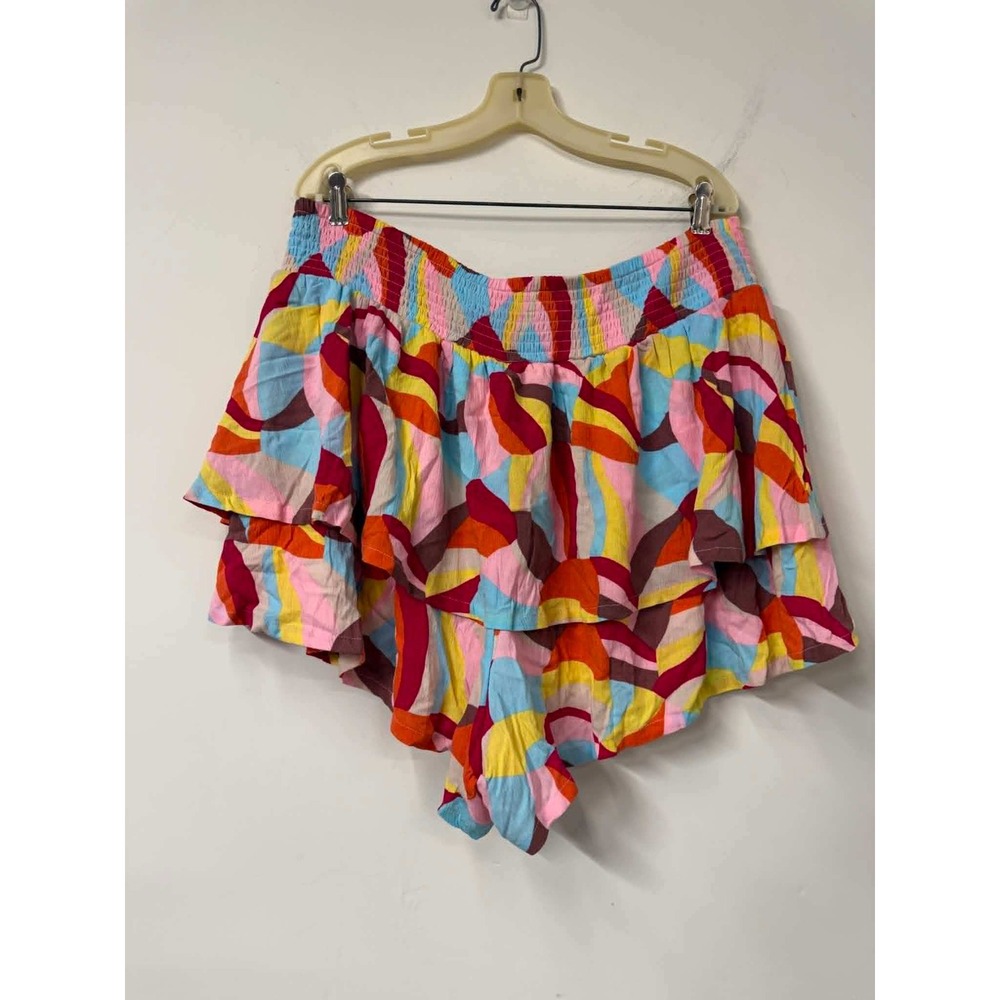 Torrid Multi Color‎ Abstract Swirl Smocked Tiered Ruffle Skort Shorts Womens 2